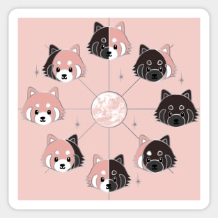 Kawaii Red Panda Phases of the Moon in Aesthetic Peach Blush Pink Sticker